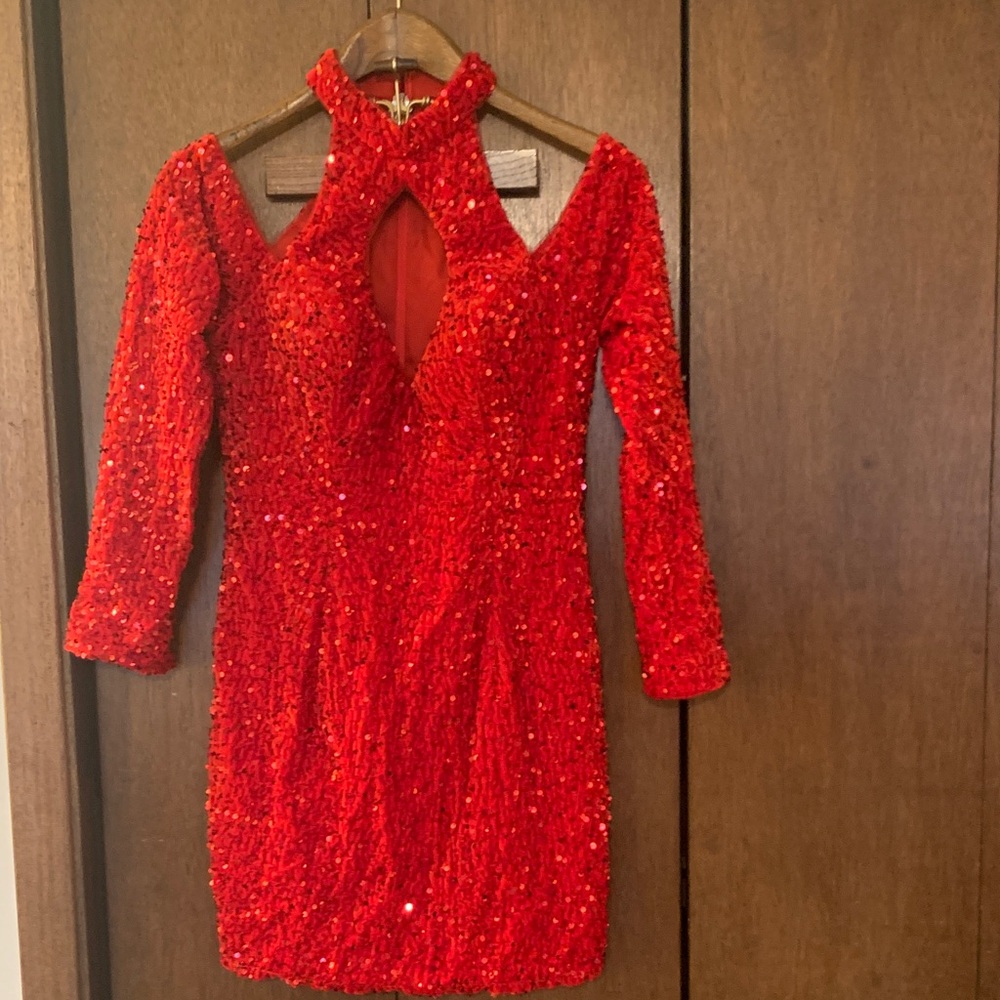 Red sequin party dress